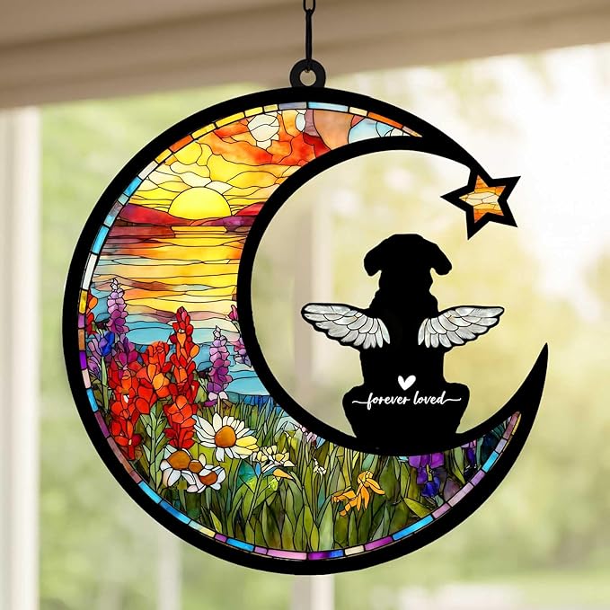 Personalized Loss of Dog Sympathy Gift, Custom Dog Memorial Suncatcher, Dog Memorial Gift, Loss of Dog Gift, Pet Remembrance Gift, 5.2" (Floral)