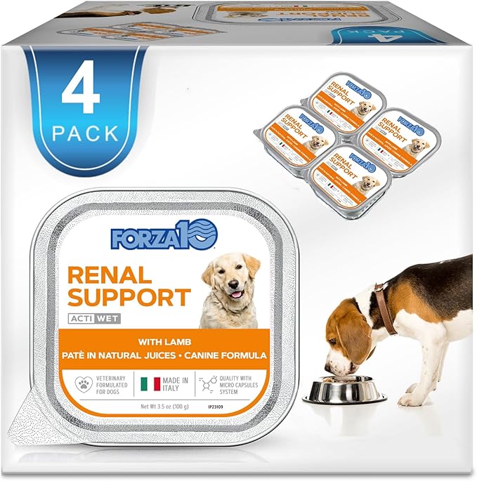Forza10 Kidney Care Dog Food – Renal Support Wet Dog Food with Lamb, Low Protein & Phosphorus Formula, Sensitive Stomach, 3.5 oz Cans, 4 Pack – Vet Formulated, Made in Italy