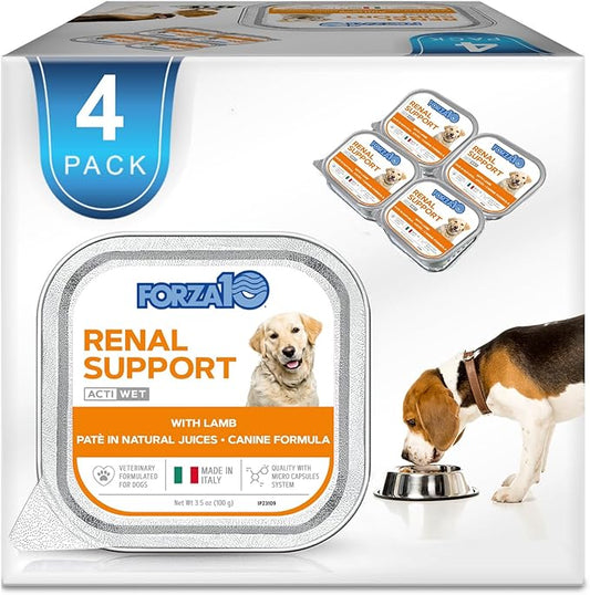 Forza10 Kidney Care Dog Food – Renal Support Wet Dog Food with Lamb, Low Protein & Phosphorus Formula, Sensitive Stomach, 3.5 oz Cans, 4 Pack – Vet Formulated, Made in Italy