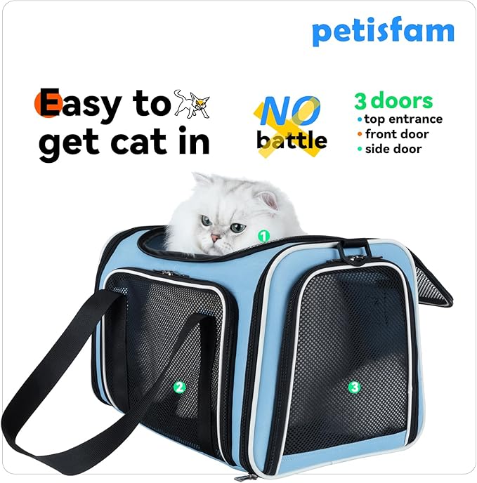 Cats Voluntarily Enter Carrier. Stress-Free Vet Visit, Veterinarian-Approved Design. 360 Mesh Visibility, Long-Term Durability, Car-Safe and Lockable Zips Hug Securely