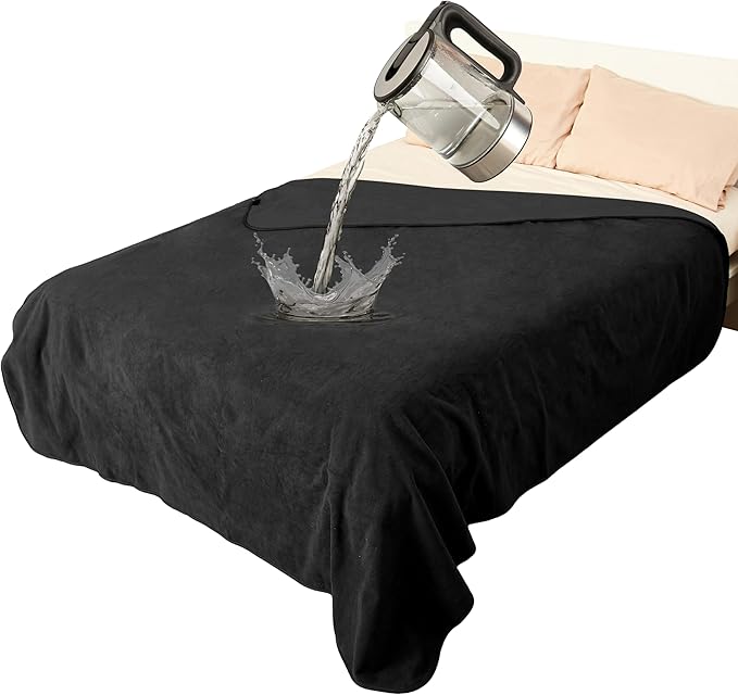Catalonia Waterproof Blanket for Bed Intimacy, Reversible Fleece Bed Sofa Cover, Washable Liquid Proof Furniture Protector, Black
