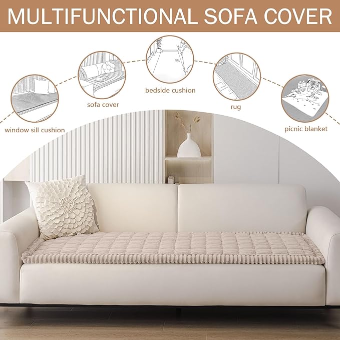 Smiry Couch Cover for Dogs Washable, Non Slip Fuzzy Pet Couch Covers for 3 Cushion Sofa Pet Friendly, Thick Soft Sofa Slipcovers Cushion Protector (Apricot, 27.6" x 70.9")