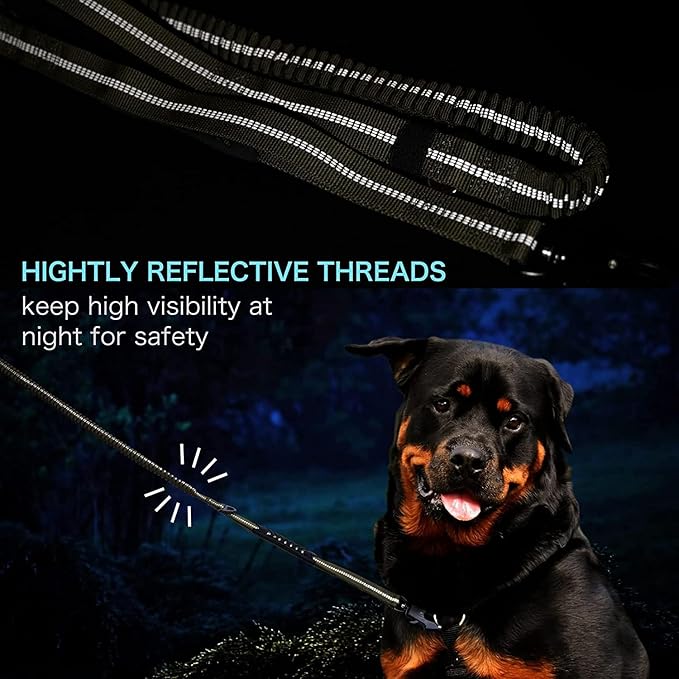 Heavy Duty Tactical Dog Leash, 4-6FT Shock Absorbing Tactical Leash with 2 Padded Handles, Metal Carabiner Clip,Car Seatbelt, Reflective Heavy Duty Leashes for Medium Large Dogs (Brown)