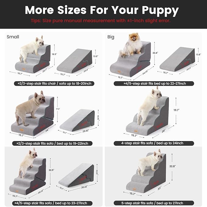 Gardner Pet Dog Stairs for Small Dogs 22.5" H, 2 in 1 Transformable 5-Step Pet Stairs and ramp, Dog Steps for Couch bed (23~27 in) with Durable Non-Slip Waterproof Cover and CertiPUR-US Certified Foam
