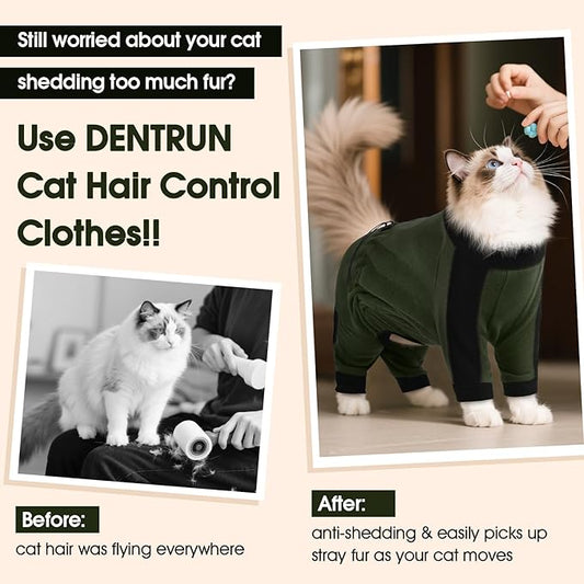 DENTRUN Cat Clothes with Anti-Shedding Fabric - Soft Recovery Suit & Breathable Lint-Resistant Cat Sweater for Wound Care & Hair Control, Kitten Onesie Pajamas, XL, Army Green