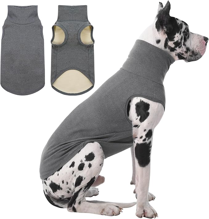 IECOii 4XL Dog Sweater - Stretch Fleece Sweater with Turtleneck,Grey,XXXX-Large, Warm Pullover Sweatshirt Pajamas for Indoor Sleeping/Outdoor Walking, Comfort Fit for Giant Breeds Like Great Dane
