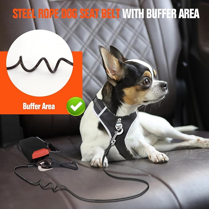 Dog Seat Belt for Car,Chew Proof Dog Car Seat Belt,Dog Seatbelt Harness with Elastic Bungee Buffer,Supports All Cars,Car Harness for Dogs Safety Seat Belt,Heavy Duty Car Seatbelt for Large Dogs Chewer