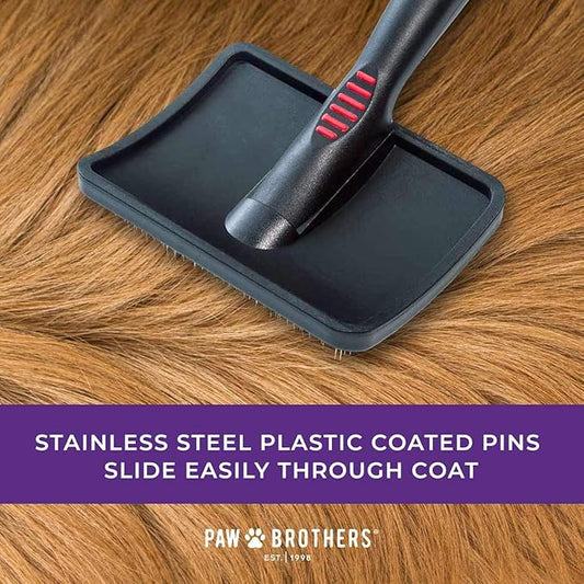 Paw Brothers Grooming Tool and Nature's Specialties Conditioning Spray Bundle - Soft Coated Pin Curved Slicker Brush, Medium- Quicker Slicker Detangling and Conditioning Spray, Ready to Use, 16 oz