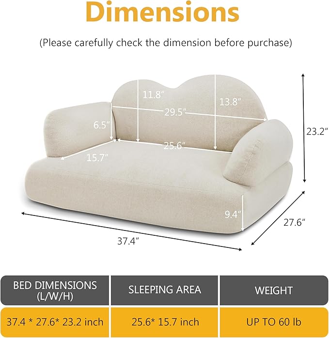 Lovupet Dog Sofa Couch for Medium Breed, Soft Full Foam Dog Couch Bed with Anti-Slip Bottom, PS695 (White)