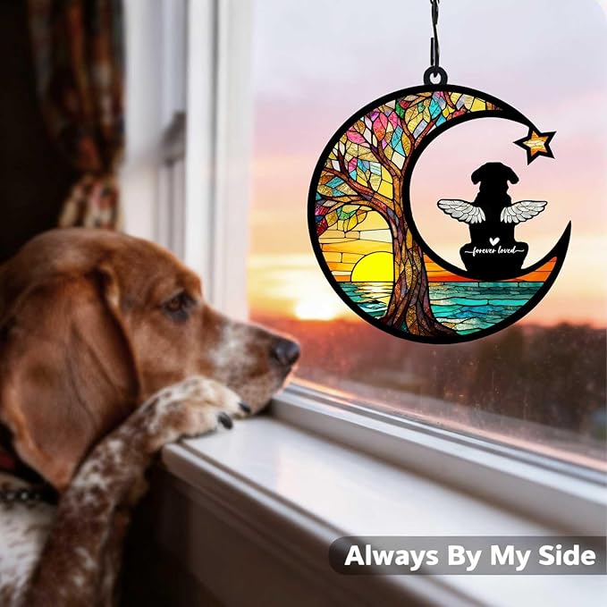 Personalized Loss of Dog Sympathy Gift, Custom Dog Memorial Suncatcher, Dog Memorial Gift, Loss of Dog Gift, Pet Remembrance Gift, 5.2" (Tree & Sea)