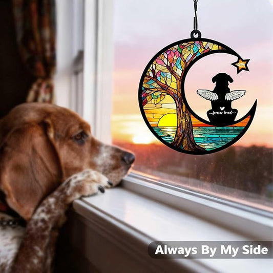 Personalized Loss of Dog Sympathy Gift, Custom Dog Memorial Suncatcher, Dog Memorial Gift, Loss of Dog Gift, Pet Remembrance Gift, 5.2" (Tree & Sea)