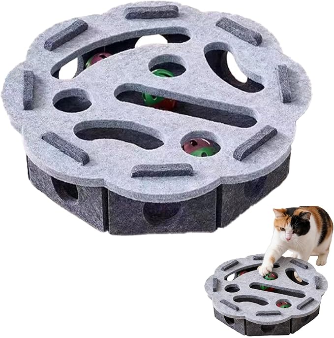 Interactive Cat Puzzle Toy, Felt Maze Box, Allows Cats to Play Independently, Scratching and Hunting Puzzle Box, Kitten Toy, a Gift for Kittens. (Gray lace)