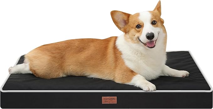 Dog Bed Mats for Large Dogs - Orthopedic Dog Pet Bed Thick Egg Foam Crate, Removable Washable Cover, Non-Slip Bottom Durable Dog Crate Bed Mat (Black, L(36''x27''x3''))