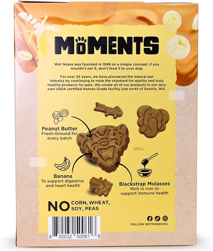 Wet Noses Moments Non-GMO Peanut Butter Jungle Animal Crunchy Dog Treats - 14oz | No Corn, Wheat, Soy or Peas, Made with 5 Simple Ingredients