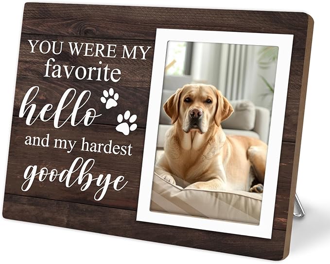 Pet Memorial Frame for Dogs - In Loving Memory Gifts, Forever in Our Heart (Brown)