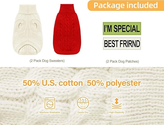2 Pack Dog Sweaters for Small Dogs - Puppy Medium/Large Warm Clothes in Winter, Turtleneck Pullover Design for Boy Girl Pet, Doggie, Cat, Kitten Chihuahua Bulldog Pug Beagles (3XL, Red, Beige)