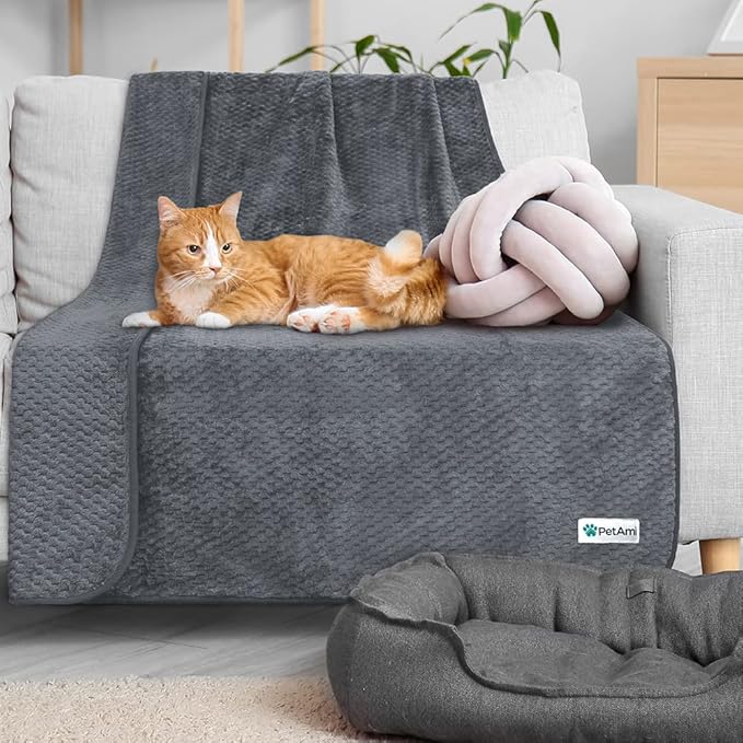 PetAmi Waterproof Dog Blanket, Leakproof XL Pet Blanket for Large Dogs, Furniture Sofa Couch Cover Protector, Fleece Cat Throw for Bed Crate Kennel, Reversible Washable Soft Plush, Twin 60x80 Gray