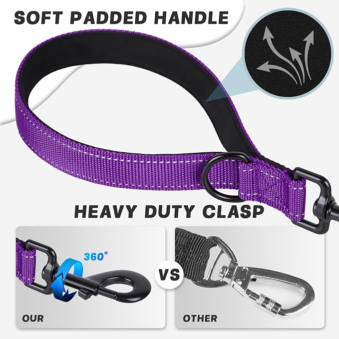 Dog Leash, Short Dog Leash, Leashes for Large Breed Dogs,Traffic Padded Handle- Reflective Training Lead, Perfect for Medium to Large Dogs(24 Inch, Purple)