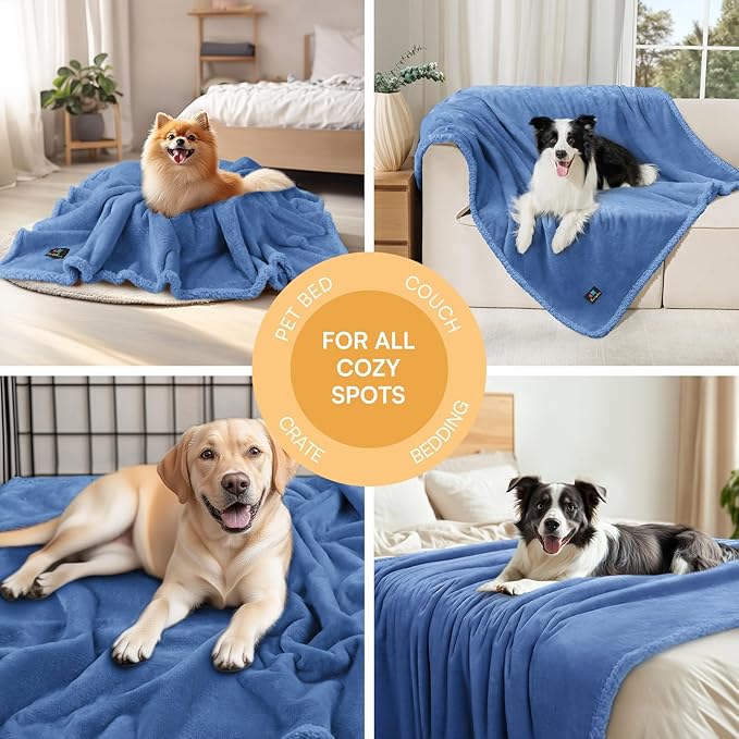 Luciphia Waterproof Pet Blanket, Liquid Pee Proof Dog Blanket for Sofa Bed Couch, Reversible Sherpa Fleece Furniture Protector Cover for Small Medium Large Dogs Cats, Navy Blue Large（65" x 57"）