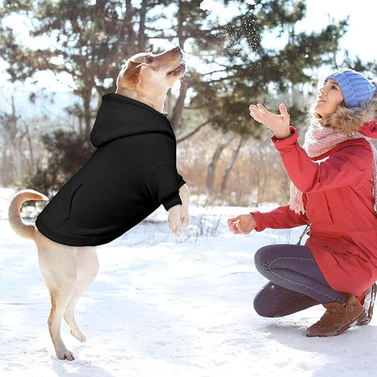 Dog Sweaters for Large Dogs,Extra-Large Dog Hoodie,Warm Fleece Sweatshirt with Hood & Pocket,Leash Hole,Cozy Cold Weather Pet Clothes Sweater Hoodie for Large Dogs(Black,XXL)