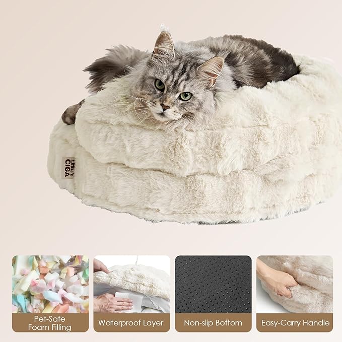 EHEYCIGA Medium Dog Bed and Large Cat Couch – Fluffy Faux Rabbit Fur Pet Sofa for Small and Medium Dogs, Washable Removable Cover, Waterproof and Non-Slip, 30 Inch, Cream