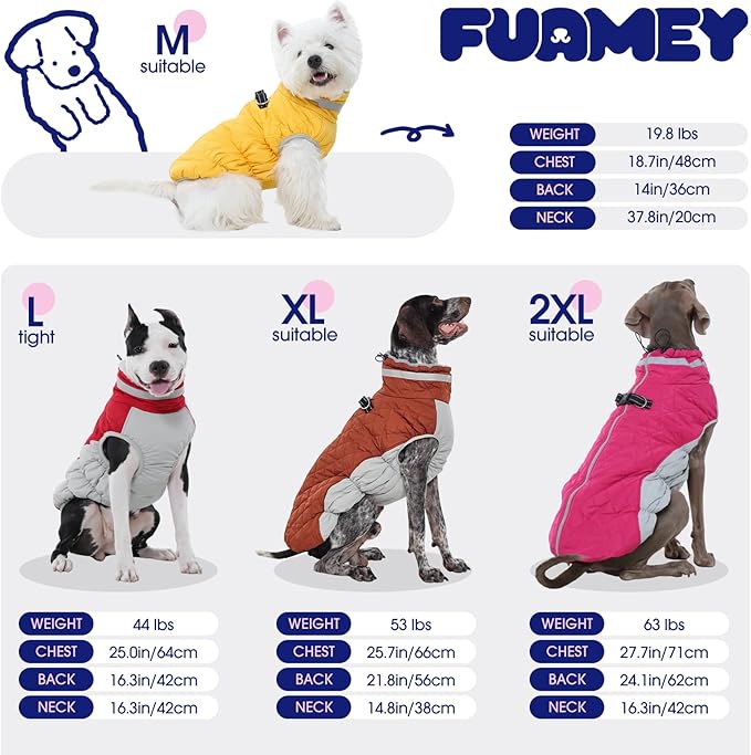 FUAMEY Dog Coat for Small Dogs,Waterproof Dog Winter Jacket with Harness Built in Puppy Cold Weather Coats Reflective Pet Vest with Zipper Warm Fleece Dogs Snowsuit Windproof Purple S