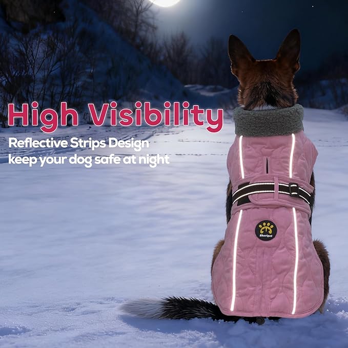 Dog Coat Winter, Waterproof Quilted Dog Jacket for Cold Weather, Reflective Adjustable Puppy Winter Coat, Warm Turtle-Neck Pet Fleece Snow Jacket for XX-Large Dogs, NewPink XXL