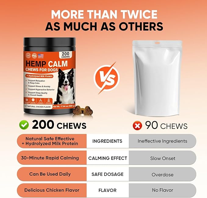Hemp Calming Chews for Dogs-Dog Calming Chews Anxiety Relief Bites with Melatonin HMP for Dog Relaxing Aid-Car Anxiety Fireworks and Thunder Stress Relief Treats Supplements for Puppies Small All Dogs