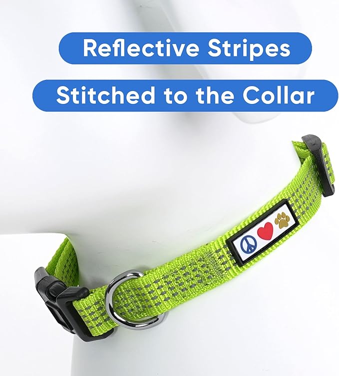 Pawtitas Reflective Dog Collar - Adjustable for Large Dogs & Puppies - Green