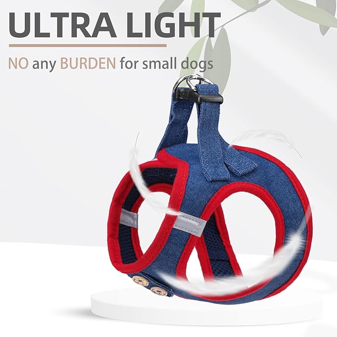 PUPTECK Dog Harness and Leash Set for Small Medium Dogs No Pull Step-in Soft Mesh Puppy Cat Vest Harnesses Reflective at Night, Denim NavyBlue XS
