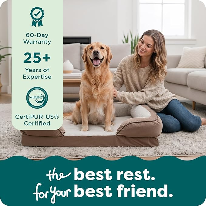 FurHaven Cooling Gel Dog Bed for Large Dogs, Perfect Comfort Sofa Bed, Cool Gel-Top Foam & Solid Orthopedic Foam Base for Joint Support, Removable Washable Cover, Jumbo/XL, Plush & Velvet, Brownstone