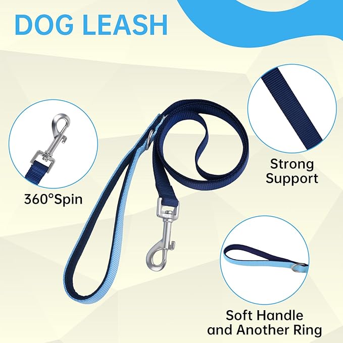 No Pull Dog Harness Leash and Collar Set, Adjustable Dogs Vest with Reflective Strip Soft Handle for Small Medium Large Sized Dog Blue