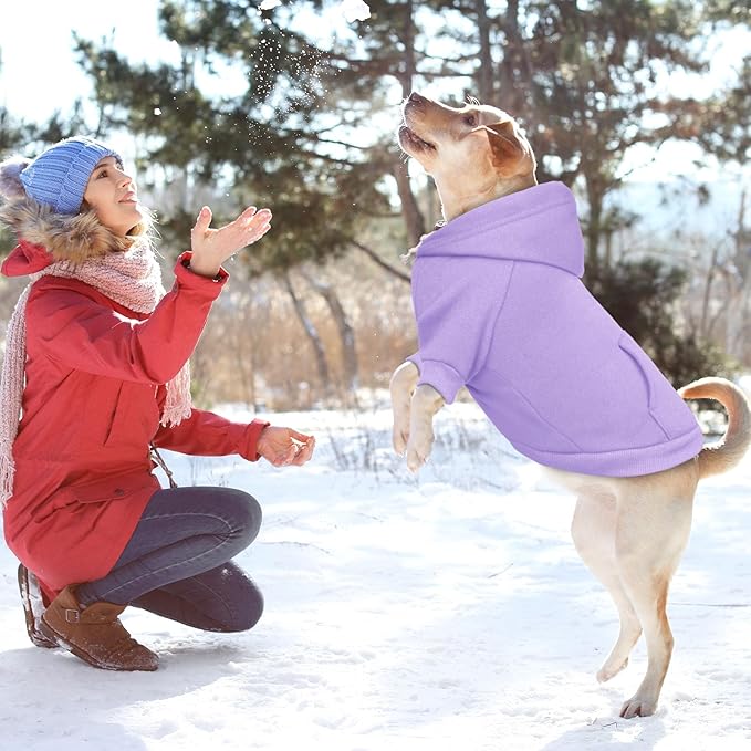 3XL Dog Sweaters for Large Dogs,Dog Hoodie,Cozy Fleece Interior Sweatshirt with Hood & Pocket,Leash Hole,Pet Clothes Sweater for Small,Medium,and Large Dogs,Light Purple&3XL