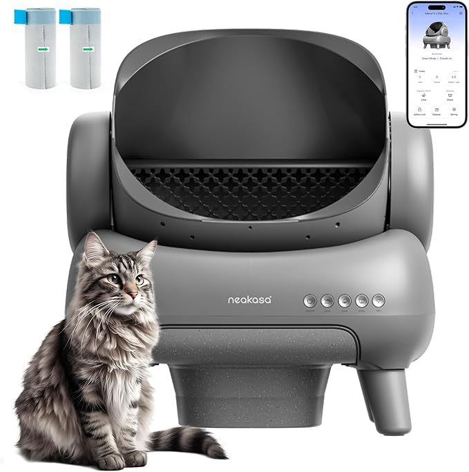 Neakasa M1 Open-Top Self Cleaning Cat Litter Box, Automatic Robot Cat Litter Tray with Remote APP Control, Odor-Free Waste Disposal Includes Trash Bags and Cat Litter Mat (M1 Model)