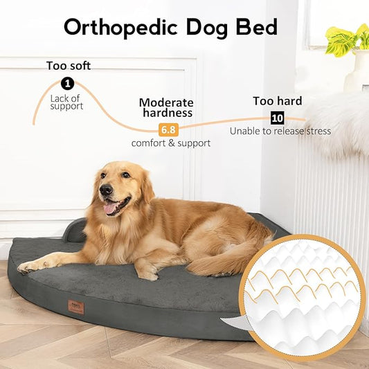 Large Orthopedic Dog Bed with Sides Big Dog Beds with Removable Washable Cover Non-Slip Waterproof Pet Bed for Medium Large Dogs - Dark Grey L