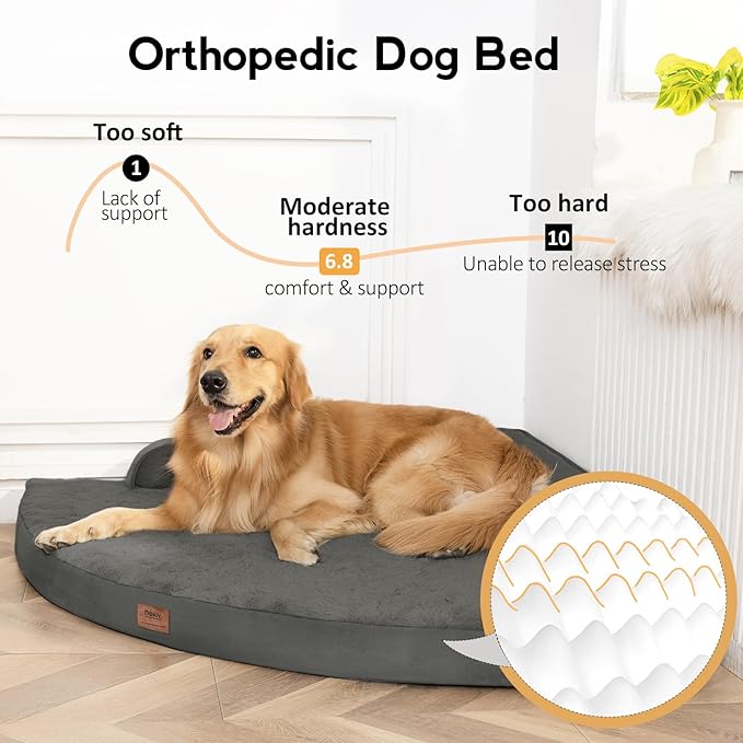 Large Orthopedic Dog Bed with Sides XXXL Dog Beds with Removable Washable Cover Non-Slip Waterproof Pet Bed for Extra Large Dogs - Dark Grey XXXL