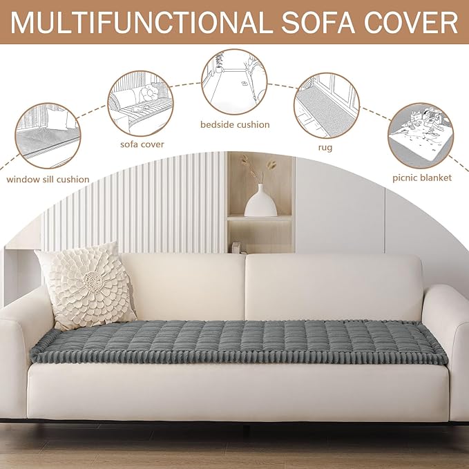 Smiry Couch Cover for Dogs Washable, Non Slip Fuzzy Pet Couch Covers for 3 Cushion Sofa Pet Friendly, Thick Soft Sofa Slipcovers Cushion Protector (Dark Grey, 27.6" x 88")