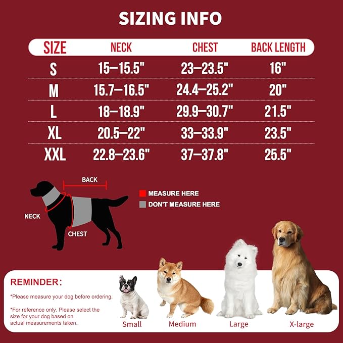 Reversible Dog Winter Coat, Waterproof Warm Fleece Sweater Windproof Lightweight Pet Snow Jacket for Medium Large Dogs with Double Ended Zipper, Cold Weather Dog Coat,Christmas Red, S