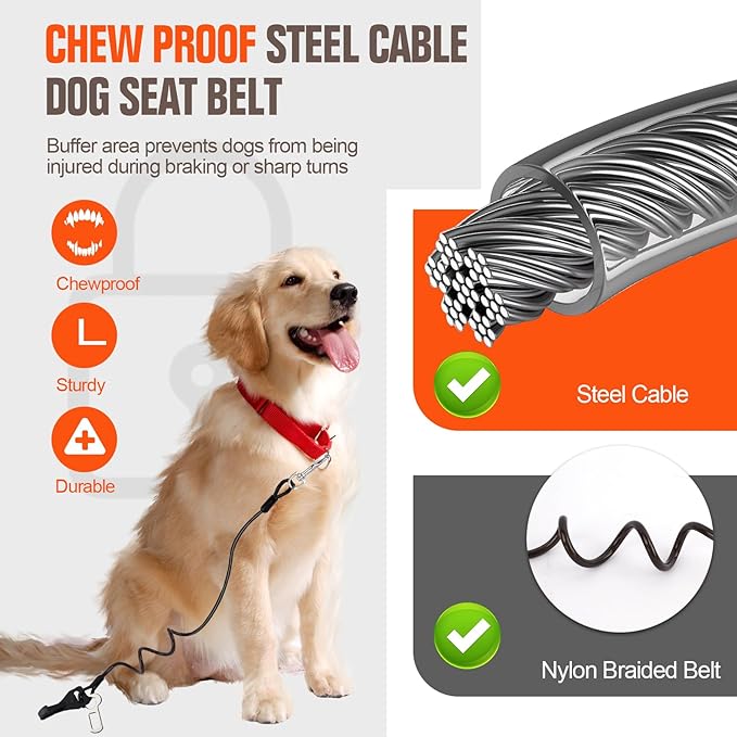 Dog Seat Belt for Car,Chew Proof Dog Car Seat Belt,Dog Seatbelt Harness with Elastic Bungee Buffer,Supports All Cars,Car Harness for Dogs Safety Seat Belt,Heavy Duty Car Seatbelt for Large Dogs Chewer