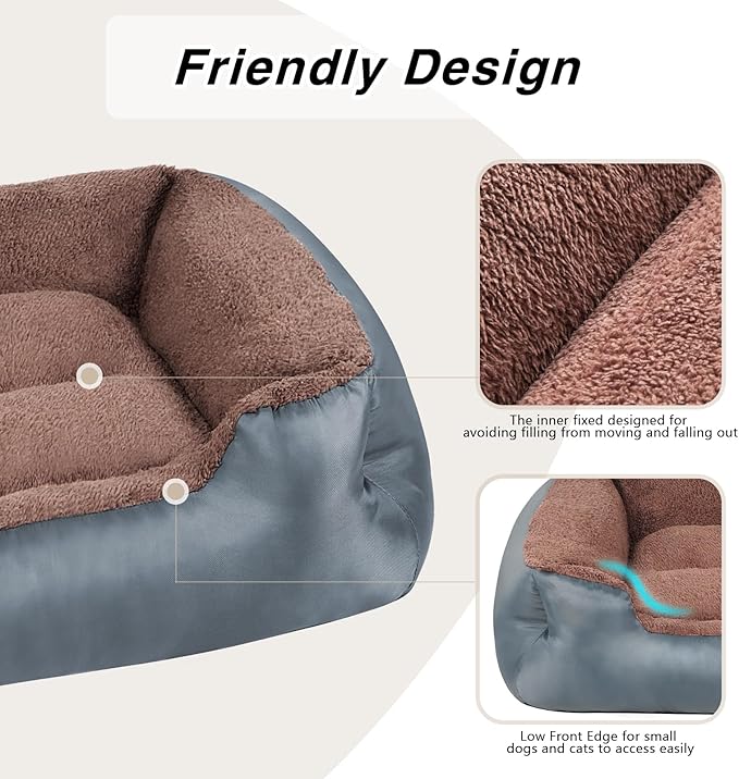 Medium Dog Bed for Medium Dogs Washable, Soft and Comfort Pet Beds, Calming Dog Sofa Bed with Raised Edges, Non-Slip Bottom, Grey