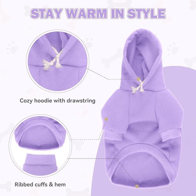 3XL Dog Sweaters for Large Dogs,Dog Hoodie,Cozy Fleece Interior Sweatshirt with Hood & Pocket,Leash Hole,Pet Clothes Sweater for Small,Medium,and Large Dogs,Light Purple&3XL