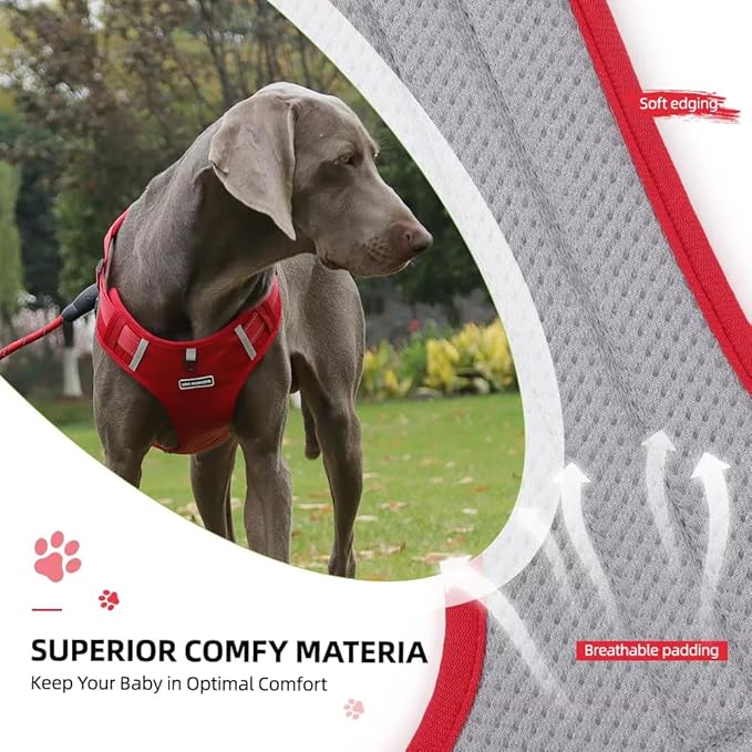 Dog Harness No Pull Adjustable Reflective,for Medium and Large Small Dog with Leash 59.06in (Red, XL)