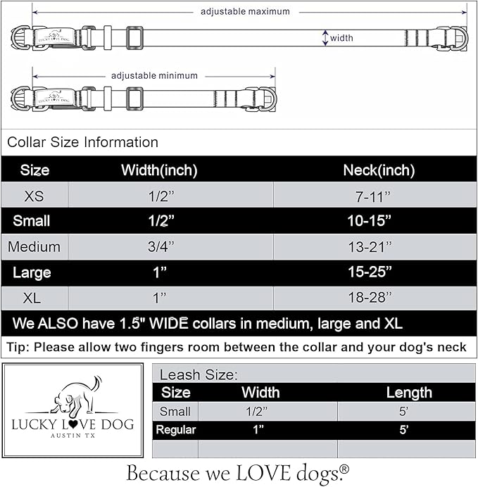 Lucky Love Dog Martingale Dog Collar & Leash - Adjustable, No-Slip, Durable, Comfortable, Soft Webbing, & Stylish Patterned Collar & Leash Set for Male and Female Dogs - Molly Combo, Large