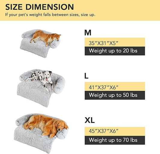 Codi Calming Dog Bed for Couch – Anti-Anxiety Sofa Protector Mat for Large Dogs, 41''x37''x6'', Machine Washable, Fluffy & Cozy with Non-Slip Bottom, Dark Grey