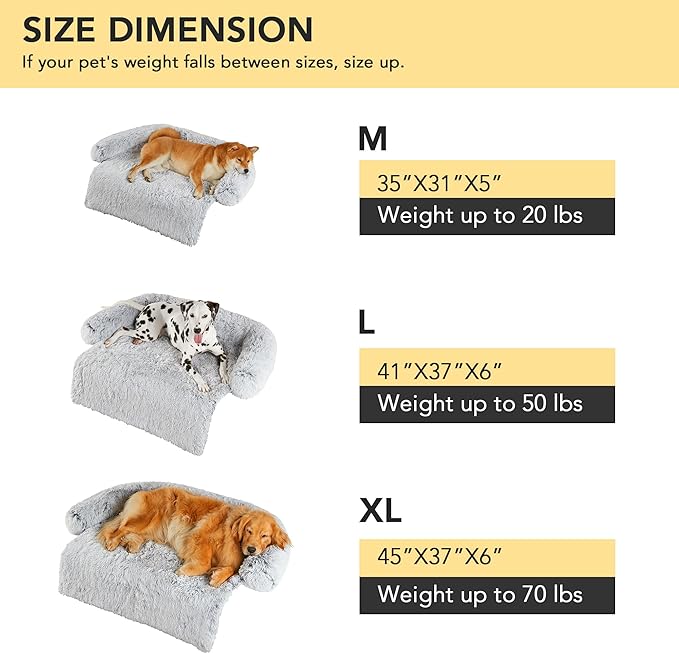 Codi Calming Dog Bed for Couch – Anti-Anxiety Sofa Protector Mat for Medium Dogs, 35''x31''x5'', Machine Washable, Fluffy & Cozy with Non-Slip Bottom, Ash Brown