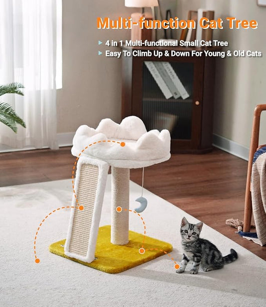 Happi N Pets New Cloud Cat Tree Tower, Cat Scratching Post with Bed, Small Cat Tree, Compact Cat Tower with Scratching Pad & Cloud Soft Perch & Cute Toys, Extra Toy, Bounus Catnip