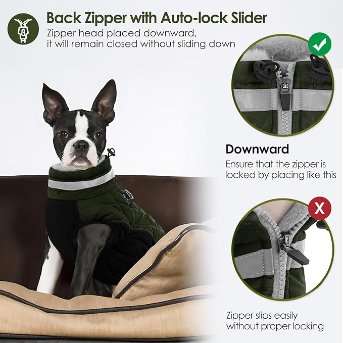 AOFITEE Dog Coat, Warm Dog Jackets for Large Dogs, Reflective Turtleneck Dogs Winter Coat with Harness Built in, Waterproof Windproof Pet Snow Jacket Fleece Vest for Cold Weather, Green XXL