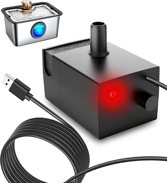 2025 Upgrade Pump with Light for FurryPlanet 3Gal Large Dog Water Fountain Stainless Steel,Two Metre Extension Cord,Low Water Indicator