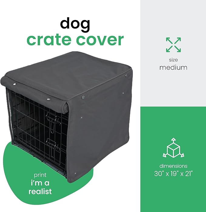 Molly Mutt I'm a Realist Dog Crate Cover, 100% Cotton Canvas Cover with 2 Roll-Up Panels, Ideal for Dog or Cat Crate, Durable, Washable, and Free of Harmful Chemicals, 30" x 19" x 21"