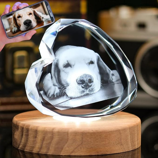 Personalized Pet 3D Crystal Photo，Pet Memorial Gifts for Dogs Cats Horses，Custom 3D Pictures,Engraved Crystal in Memory of Dog, Customized